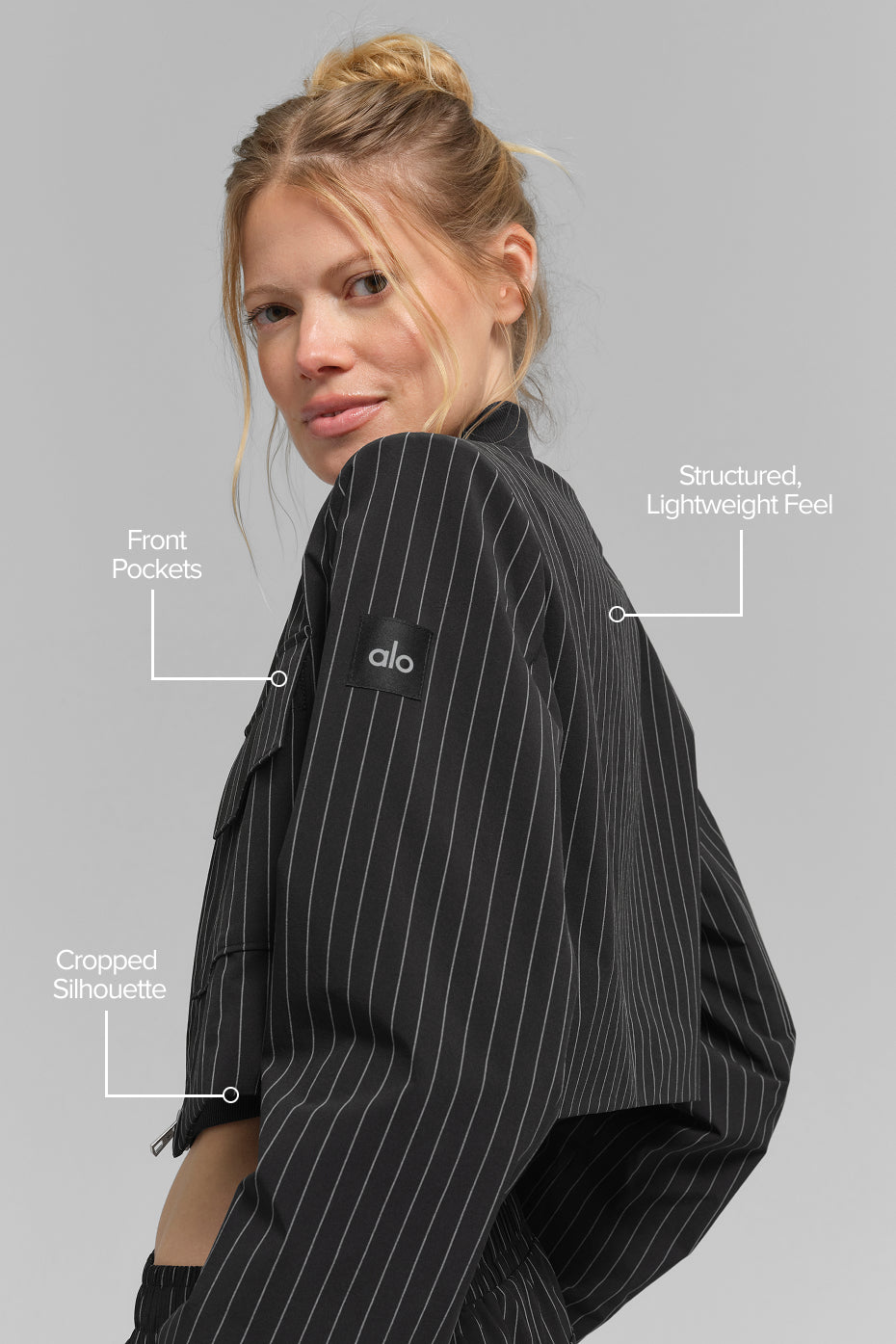 Veste courte à rayures fines avec fermeture éclair intégrale "De retour en stock"
