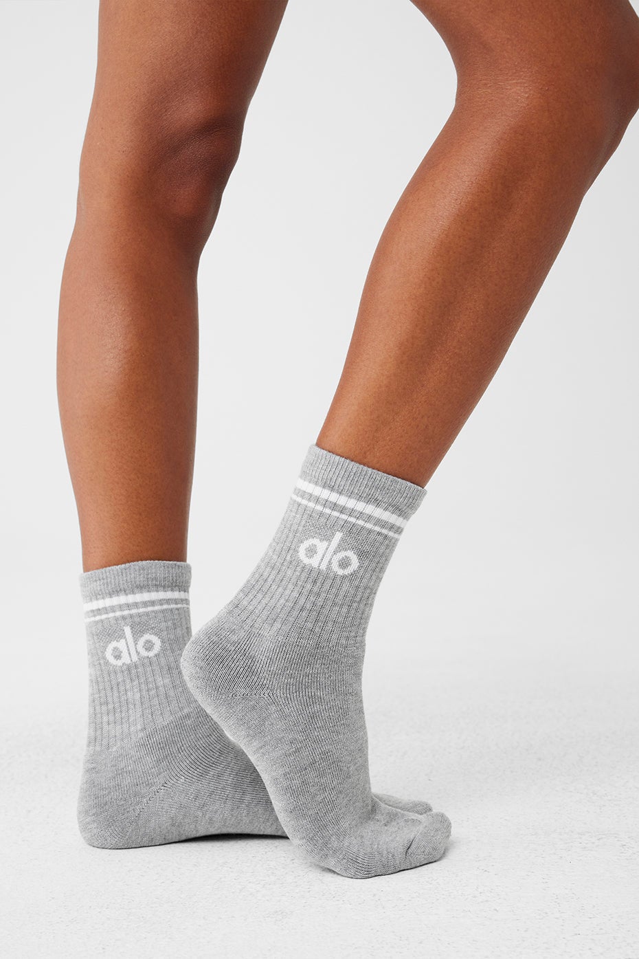 Chaussettes rétro mi-mollet  - Unisexe - Gris chiné/blanc